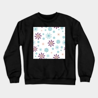 Geometric flowers in teal and purple on white background Crewneck Sweatshirt